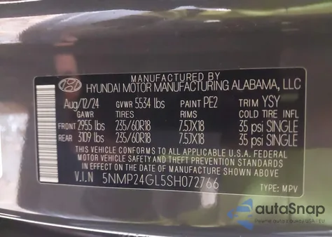 2025 Hyundai Santa Fe Sel from USA, damaged, VIN 5NMP24GL5SH072766